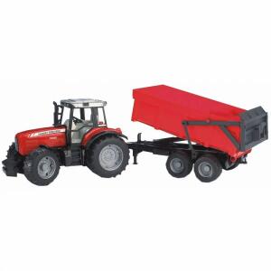bruder Traktor Massey  Ferguson Anhänger 1:16, Traktor Massey Ferguson 7480 mit Wannenkippanhänger, Bruder