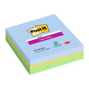 Post-it Haftnotizblock Super Sticky Notes Oasis Collection - 101 x 101 mm, liniert, 3x 70 Blatt