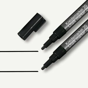 SIGEL BA177 Kreidemarker - trocken und feucht abwischbar - schwarz - Rundspitze - 1-2 mm - 2 Stück - für glatte Glasoberflächen, geschlossenen Oberflächen