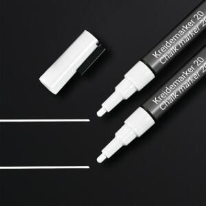 SIGEL BA178 Kreidemarker - trocken und feucht abwischbar - weiß - Rundspitze - 1-2 mm - 2 Stück - für glatte Glasoberflächen, geschlossenen Oberflächen