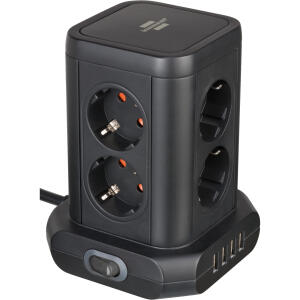 brennenstuhl Steckdosenturm - 8-fach + 4x USB, 2m, schwarz, mit Schalter