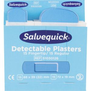 SALVEQUICK Fingerkuppen-Pflaster Nachfüllpackung - 6x 30 Stück, blau