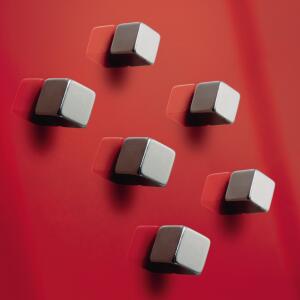 SIGEL BA192 SuperDym-Magnete - silber - Würfel - Haftkraft auf Glas-Magnetboards: 8 Blatt (A4, 80g/m²) - 1 x 1 x 1 cm - 6 Stück - für Glas-Magnetboards, magnetische Whiteboards und weitere magnetische Oberflächen