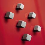 SIGEL BA192 SuperDym-Magnete - silber - Würfel - Haftkraft auf Glas-Magnetboards: 8 Blatt (A4, 80g/m²) - 1 x 1 x 1 cm - 6 Stück - für Glas-Magnetboards, magnetische Whiteboards und weitere magnetische Oberflächen