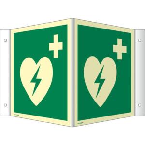 MOEDEL Winkelschild Automatisierter ext. Defibrillator ISO 7010, Kunststoff langnachleuchtend, 20x20 cm
