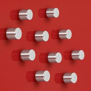SIGEL BA701 SuperDym-Magnete - silber - Zylinder - Haftkraft auf Glas-Magnetboards: 3 Blatt (A4, 80g/m²) - Ø 10 mm - 1 x 1 x 1 cm - 10 Stück - für Glas-Magnetboards, magnetische Whiteboards und weitere magnetische Oberflächen