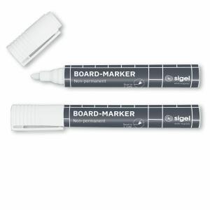 SIGEL BA715 Board-Marker - trocken und feucht abwischbar - weiß - Rundspitze - 2-3 mm - 2 Stück - für dunkle Glas-Magnetboards, geschlossenen Oberflächen