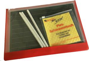 Rheita Kunststofftafelset (RHEITAFLEX) 6 teilig, Kunststofftafel liniert/kariert, 3 Spezialgriffel, Schwammtuch, Tafelschoner