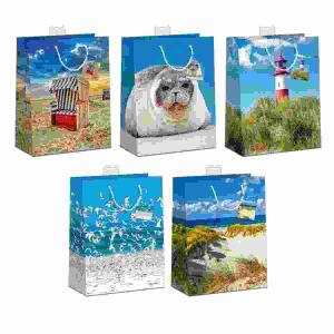 Geschenktasche Maritim  26x32x12cm sortiert, 5 verschiedene Motive, Kordel und Namenskarte,, Skorpion