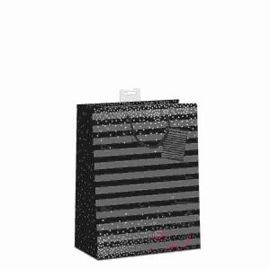 Geschenktasche Streifen  Punkte 18x23x10cm, mit Kordel und Namenskarte, Goldfolie,, Skorpion