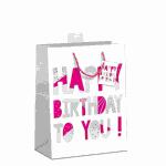 Geschenktasche Happy  Birthday weiß 26x32x12cm, mit...