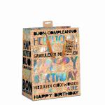 Geschenktasche Happy  Birthday braun 26x32x12cm, mit...