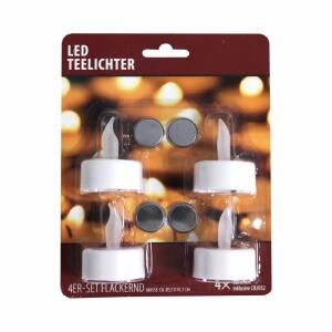 LED Teelichter 4er  inklusive Batterien, mit Flackereffekt,, 4-er Blister, inklusive 4 Batterien CR 2032,, Expo-Börse