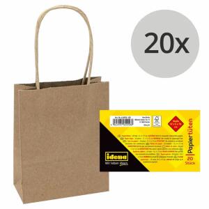 Idena Papiertüten  12x5x15cm 20er FSC-Rec, aus Kraftpapier, 90g/m²