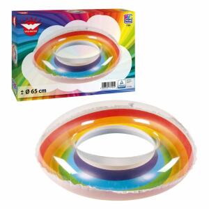 Schwimmring Rainbow D70cm  aufgeblasen 65 cm, unaufgeblasen 70 cm Oberseite, transparent, Unterseite innen mit Regenbogenfarben,, Happy People