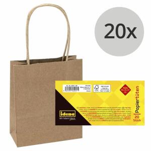 Idena Papiertüten  18x8x21cm 20er FSC-Rec, aus Kraftpapier, 125g/m²