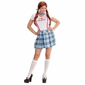 Kostüm College Mädchen  blau/weiß Set Gr.M, College Mädchenoutfit, blau/ weiß kariert,, Minikleid und Fliege, Widmann