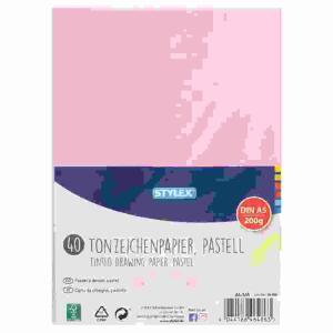 Tonzeichenpapier A5 200g  40er pastell, 5 verschiedene Pastellfarben, zum Basteln, Schneiden,, Kleben,, STYLEX