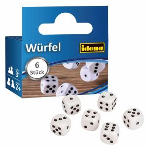 Idena Würfel 16mm weiß  Kunststoff 6er, Augenwürfel 1-6