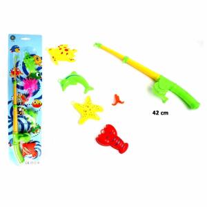Angel-Set mit 4 Fischen  Angel 42cm lang