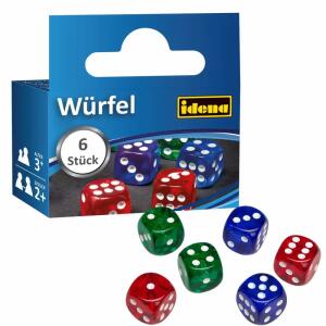 Idena Würfel 16mm bunt  Kunststoff 6er, Augenwürfel 1-6