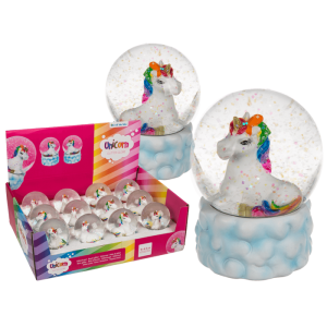 OOTB Glitterkugel Einhorn auf Sockel mit Wolkendekor