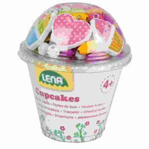 LENA Holzperlen Cupcakes  pink, 170 Perlen, 3 Anhänger und 3 Kordeln,, in bunter Aufbewahrungsbox,, Banderole mit Produktinformationen