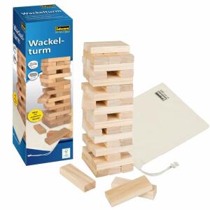 Idena Wackelturm 26x8x8cm  Holz FSC100%, besteht aus 54 Holzbausteinen, mit Aufbewahrungstasche,, ab 6 Jahren
