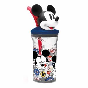 Trinkbecher Micky Maus  360ml mit 3D Figur, mit Strohhalm, Material: SAN, PE, PVC