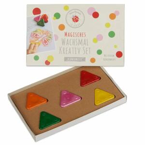Wachsmal Kreativ-Set  Blumenwiese, 5 Wachsmalfarben in Dreieckform, 5 Schablonenmotive