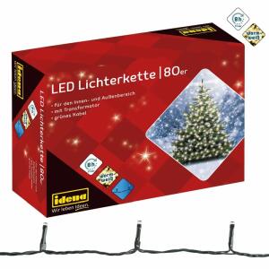 Idena LED-Lichterkette  80er warmweiß,8h Timer, und Innen, Gesamtlänge 15,9m, Abstand Stecker zu 1.Lam., 8M, Lampenabstand: 10cm