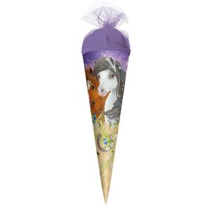 Roth Motiv-Schultüte, Blumenpferde, 22 cm, rund, Tüllverschluss