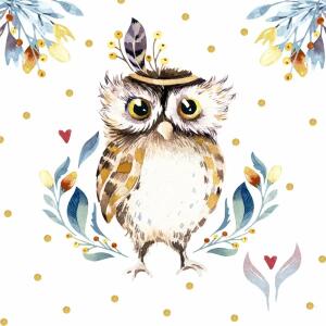 Servietten 33x33cm  Flower Owl FSC-Mix, 20 Stück,, Paper+Design