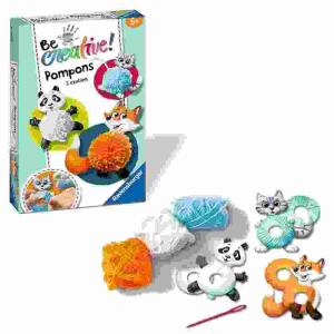 Bastelset Be Creative!  BC Pompon Animals, zum Basteln von 3 Pompons mit Hilfe von Wolle, und Schablonen, ab 6 Jahren,, Ravensburger
