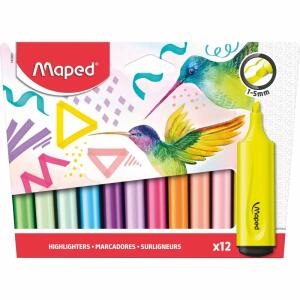 Textmarker FLUO PEPS 12er  1-5 mm Strichstärke, lichtresistente Tinte, inkjet-geeignet,, geruchsarm und wischfest, schnell trocknende Farbe,, Maped