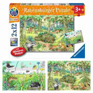 Puzzle 2x 12 Teile Tiere  im Wald und auf der Wiese, ab 3 Jahren,, Ravensburger