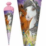 Motiv-Schultüte Blumenpferde 70cm rund Filzverschluss