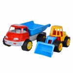 LKW Kipper 35cm rot/blau  mit Bagger 29cm blau/gelb, mit...