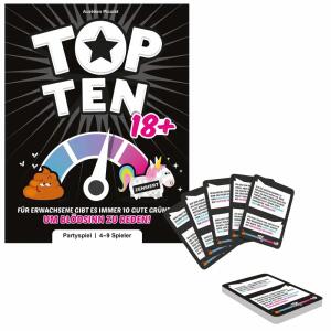 Partyspiel Top Ten 18+  Inhalt: 136 Karten, 8 Plättchen, 1 Spielmatte, 1, Spielanleitung, 4 bis 8 Spieler, Spieldauer 30 Minuten,, ab 18 Jahren,, Asmodee