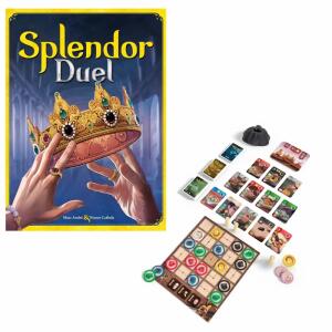Brettspiel Splendor Duel  Inhalt: 3 Privilegiern (Schriftrollen), 25 Chips, 1, Siegplättchen, 67 Juweliekarten, 1 Beutel, 4 königliche, Karten, 1 Spielplan, 2 Spieler, Spieldauer 30 Minuten, ab, 10 Jahren,, Asmodee