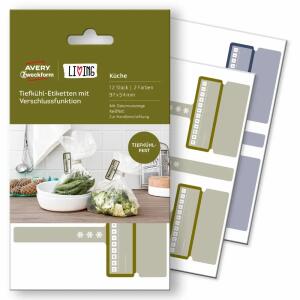 Tiefkühl Etiketten mit  Verschluß 97x54mm weiß, handbeschriftbar 12 Etiketten Avery Zweckform