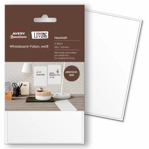 Whiteboard Folie 98x149mm  weiß wiederablösbar, wasser schmutzabweisend abwischbar3 Etiketten, Avery Zweckform