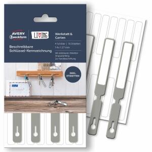Beschreibbare Schlüssel  Kennzeichnung 14x127mm, grau weiß 16 Etiketten Avery Zweckform