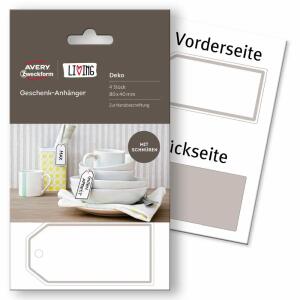 Geschenk Anhänger  80x40mm grau weiß, handbeschriftbar 4 Anhänger Avery Zweckform