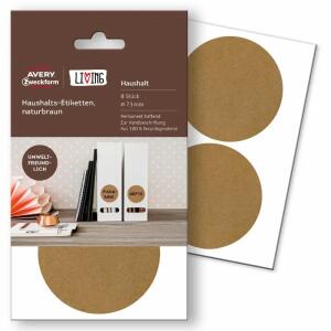 Haushaltsetiketten  Ø 73mm naturbraun, handbeschriftbar 8 Etiketten Avery Zweckform