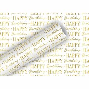 Geschenkpapier 70cmx1,5m  Birthday gold-weiß