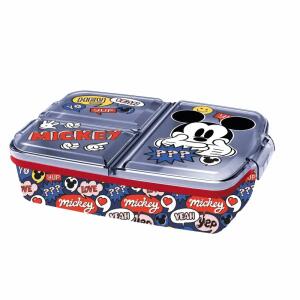 Brotdose Mickey Mouse  dreigeteilt, Maße: 180 x 55 x 135 mm, aus PP,, nicht spülmaschinengeeignet, nicht mikrowellengeeignet,, POS
