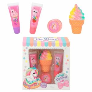 Lipgloss-Set Ylvi  2 Tuben Lipgloss Erdbeer- und Blaubeerduft je 5 ml,, Lipgloss-Dose Apfelduft, 2,8 g und 1 Lipgloss als Eistüte, mit Coladuft, 2,5 g, ab 4 Jahren,, Depesche