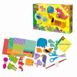 Bastel-Set Zick Zack  Origami Tiere, 9 verschiedene Tiermotive, mit Rechtshänder-Schere, und Kleber, ab 3 Jahren,, SES