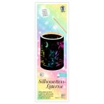 Silhouetten Laterne Set  Drache 15,3x15,3x20cm, Tonpapier gelasert schwarz, Regenbogentransparentpapier,, Laternentragebügel, Deckel und Boden, Laternenstab, mit LED Licht (inkl. 2 Batterien) Ursus